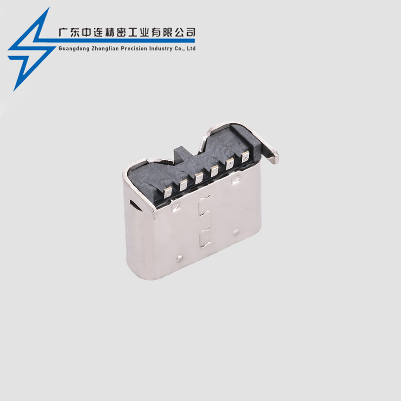 TYPE C母座6P板上SMT后两脚