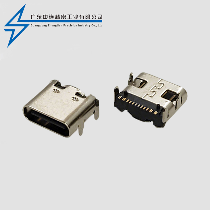 TYPE C母座单排16P SMT有柱