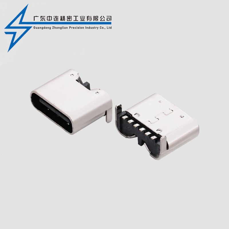 TYPE C母座6P板上SMT后两脚